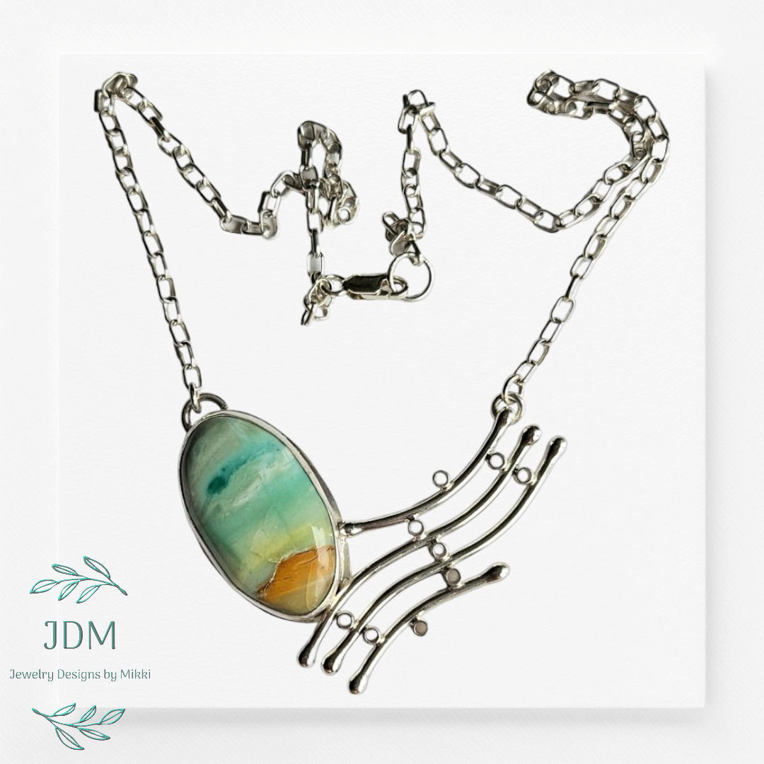 Blue Opal Wood Wave Necklace