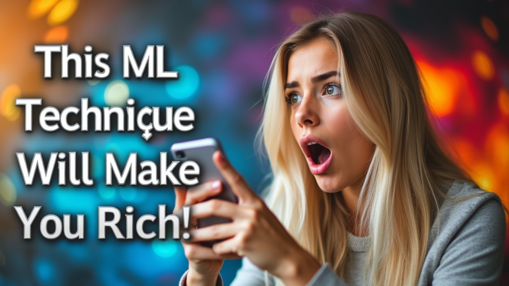 Surprised woman holding smartphone with AI wealth secret message using Machine Learning Model Architecture