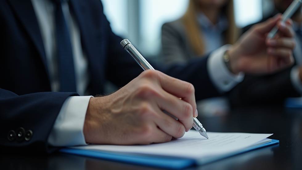 Close-up view of a business leader taking notes during an AI keynote speech