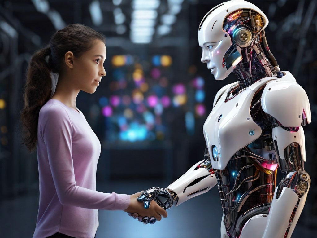 A colorful image showcasing humans and AI working together to unlock the future.