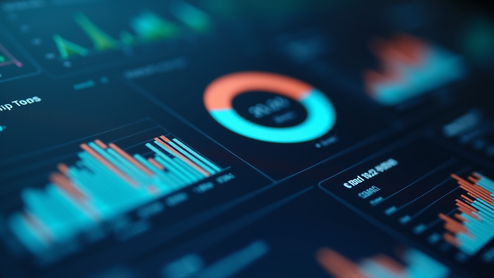 Close-up view of a digital dashboard showing data analytics graphs