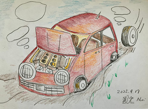 壊れた車（自画像）