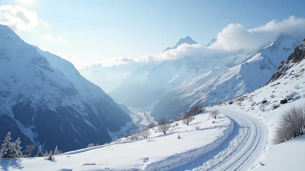 Wide angle view of snow-covered mountains in Gratangen