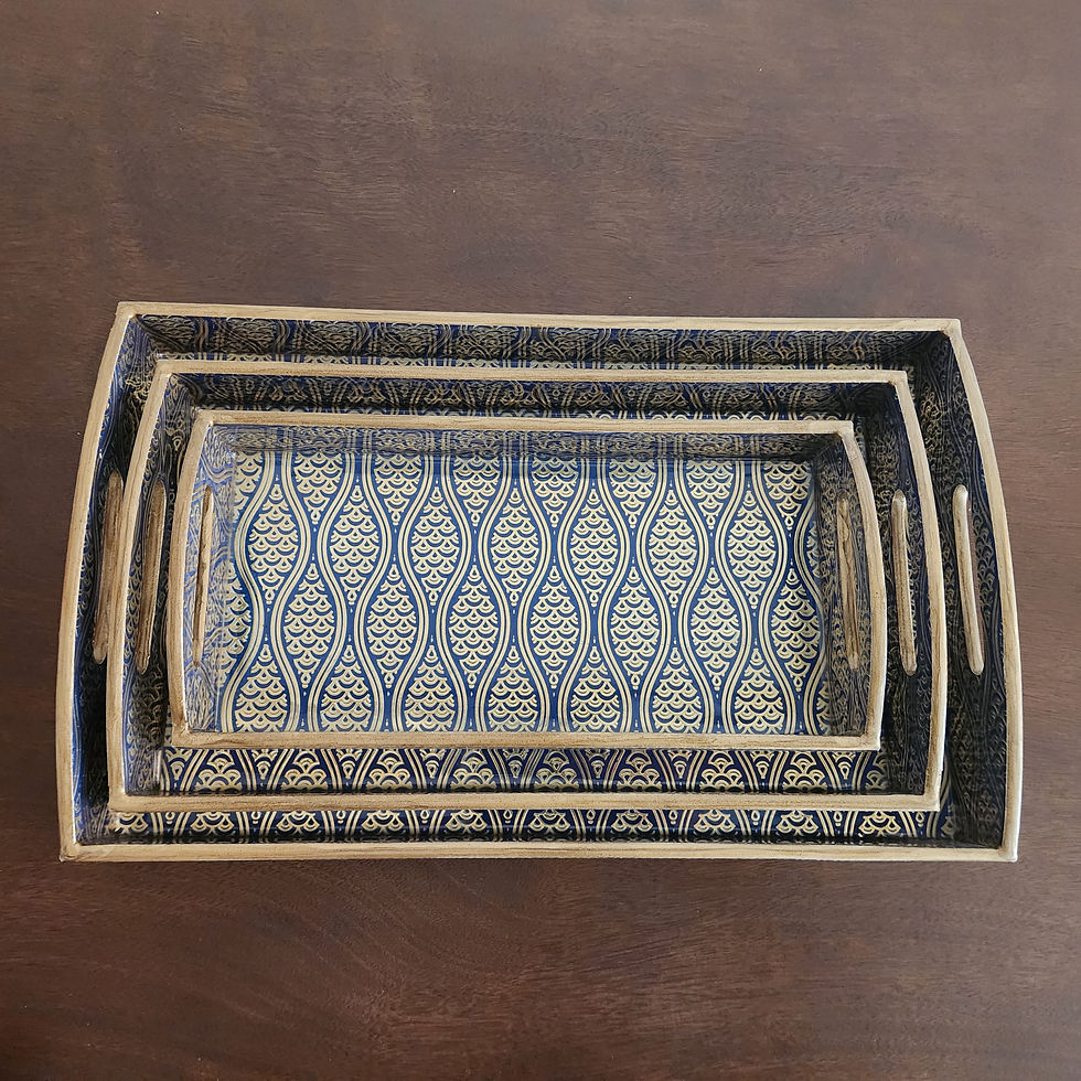 Thumbnail: Wooden Tray Set | Gold Foil Finishing | Exclusive Banarasi Print | 3 tray se