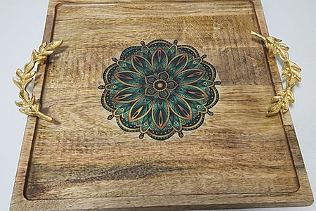 Exclusive Mangowood Platter Tray | Mandala Art Design