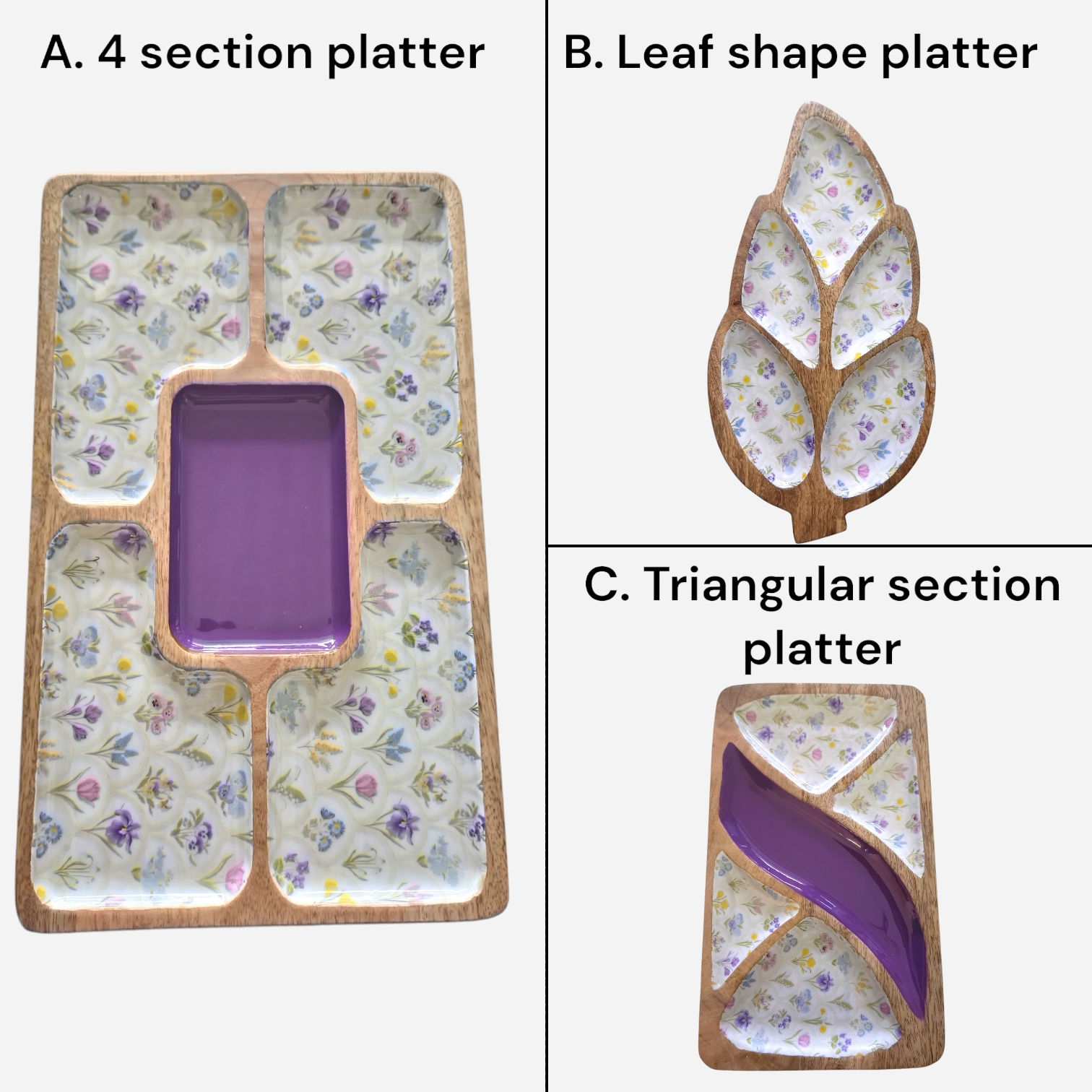 Mangowood Platters Set| 3 designs combo | Charming Flower