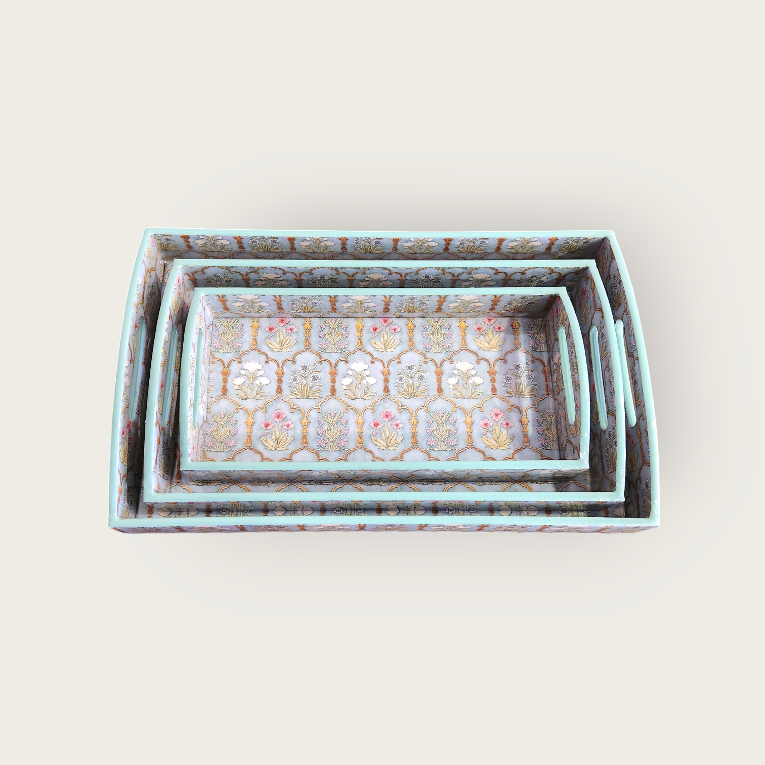 Exclusive Wooden Serving Tray with Handle | Perankkan Flower print(Large)