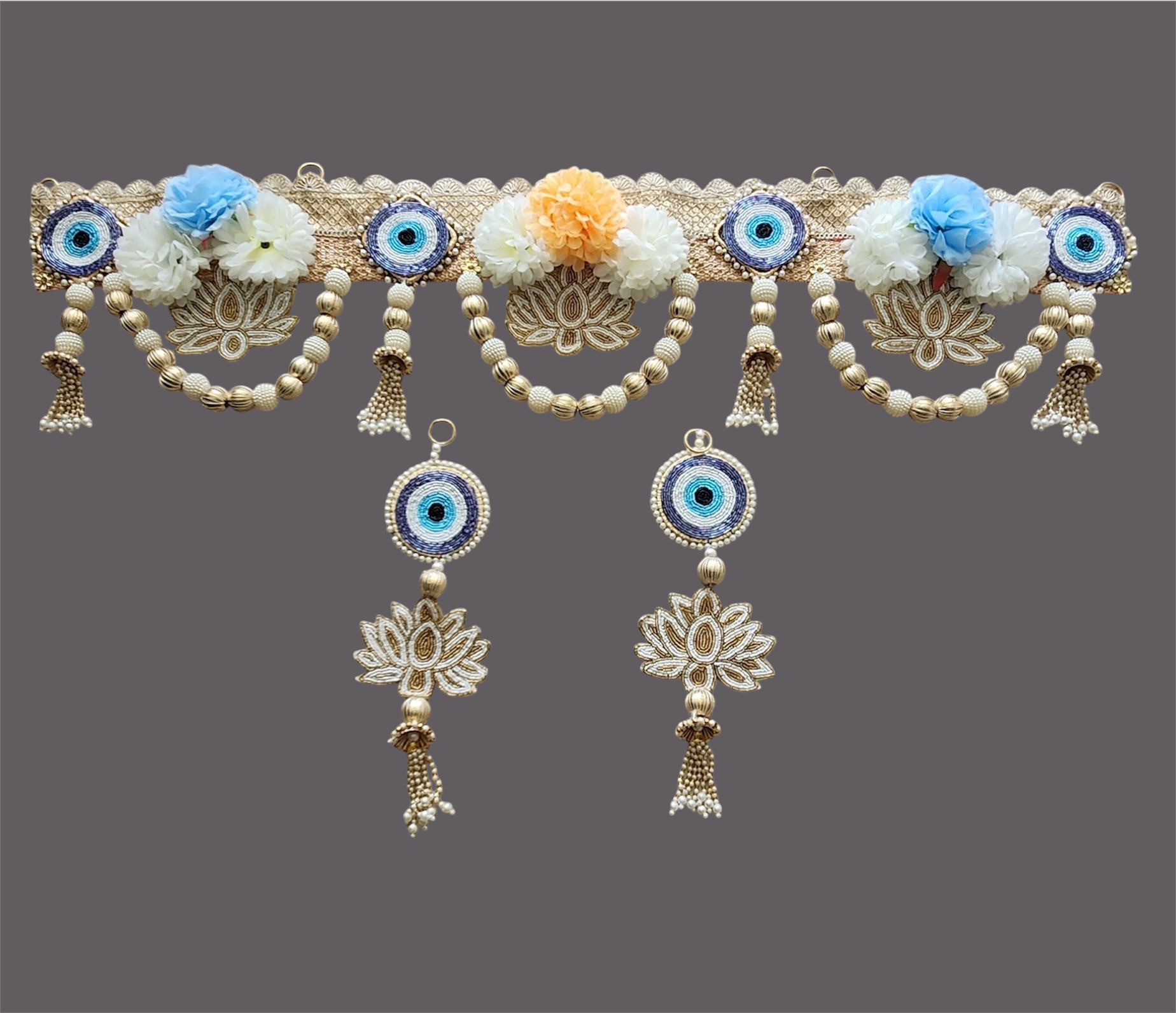 Designer Evil Eye Toran | Floral Elegance with Beaded Charm