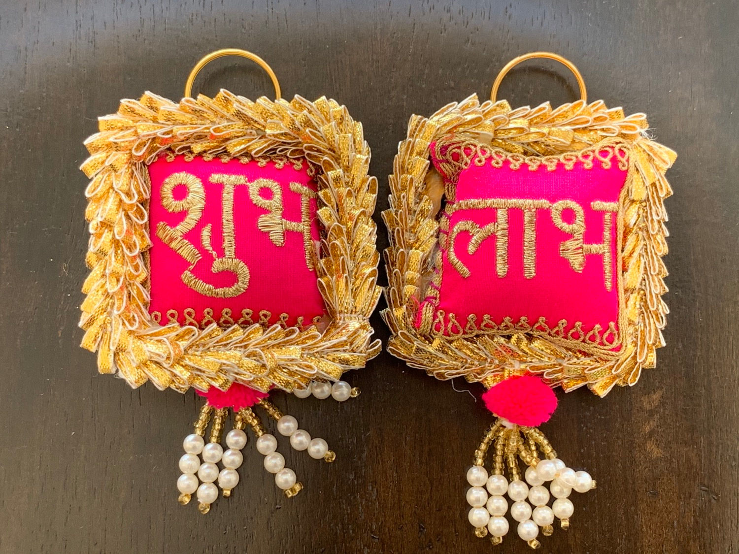 Cute Cushion Gotta Patti Shubh labh (Pink)