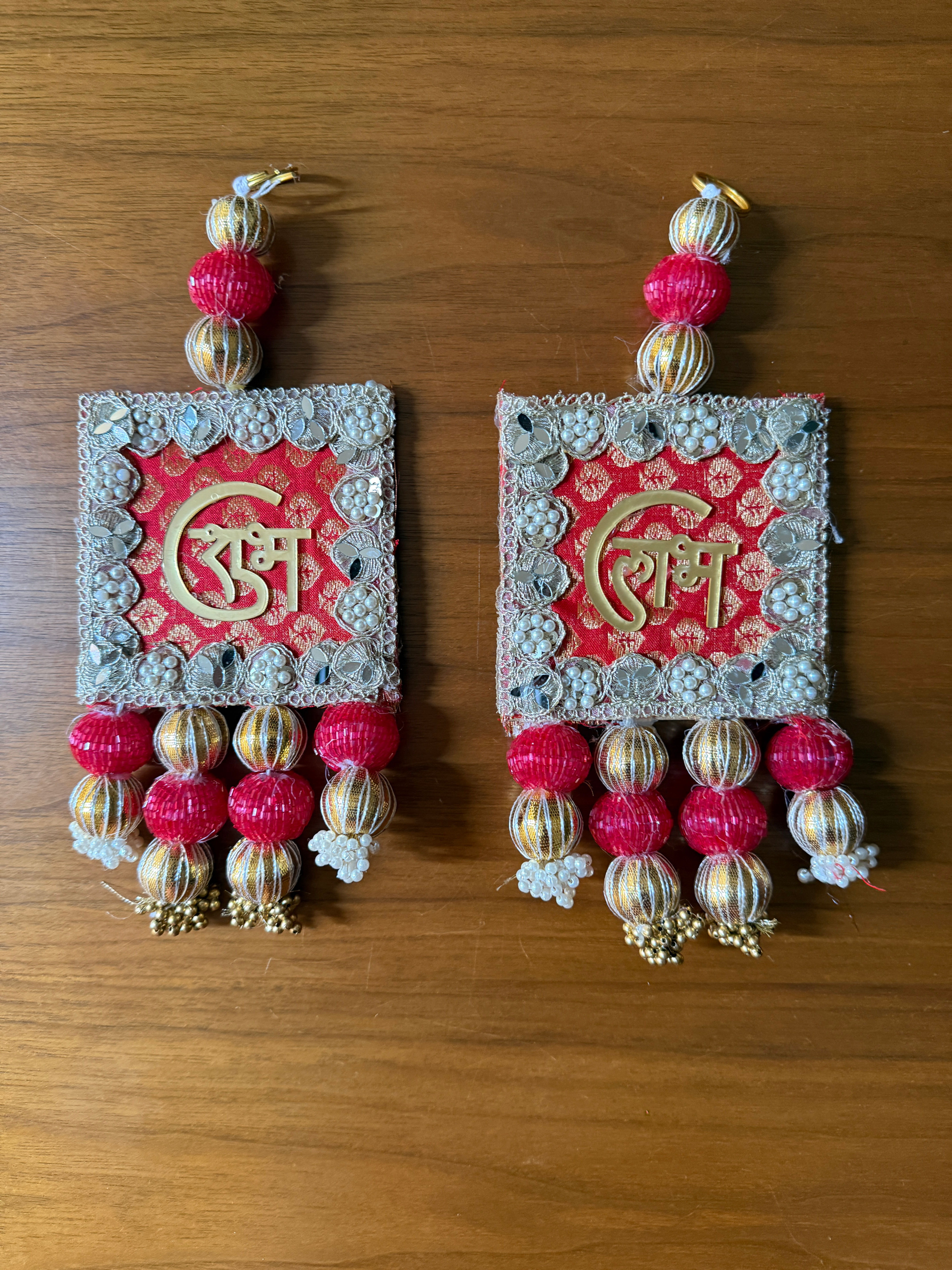 MDF Square Shubh Labh |Banarasi with mirror lace