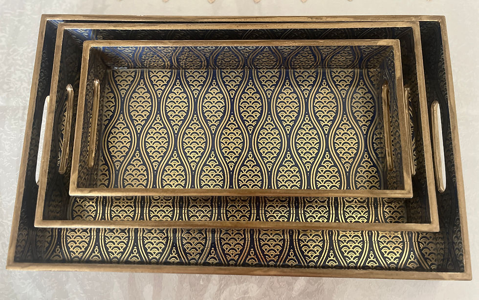 Thumbnail: Exclusive print Wooden Serving Tray |Banarasiprint | Gold Foil | Set of 3 trays