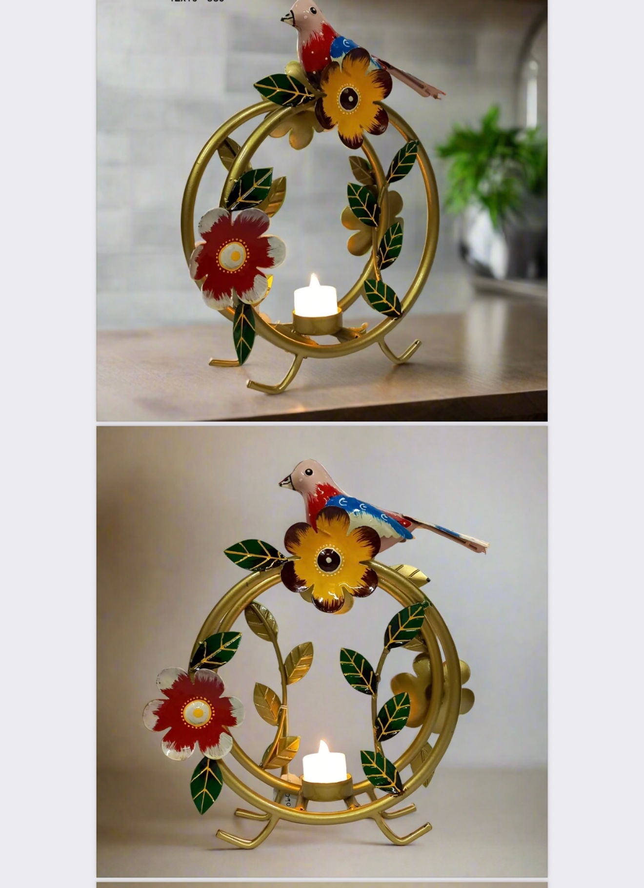 Round Shaped Candle Holder with Floral and Bird Design