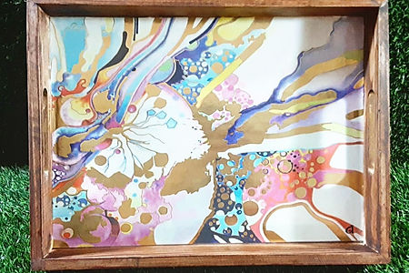 Abstract Rainbow Print Tray in Pine Wood