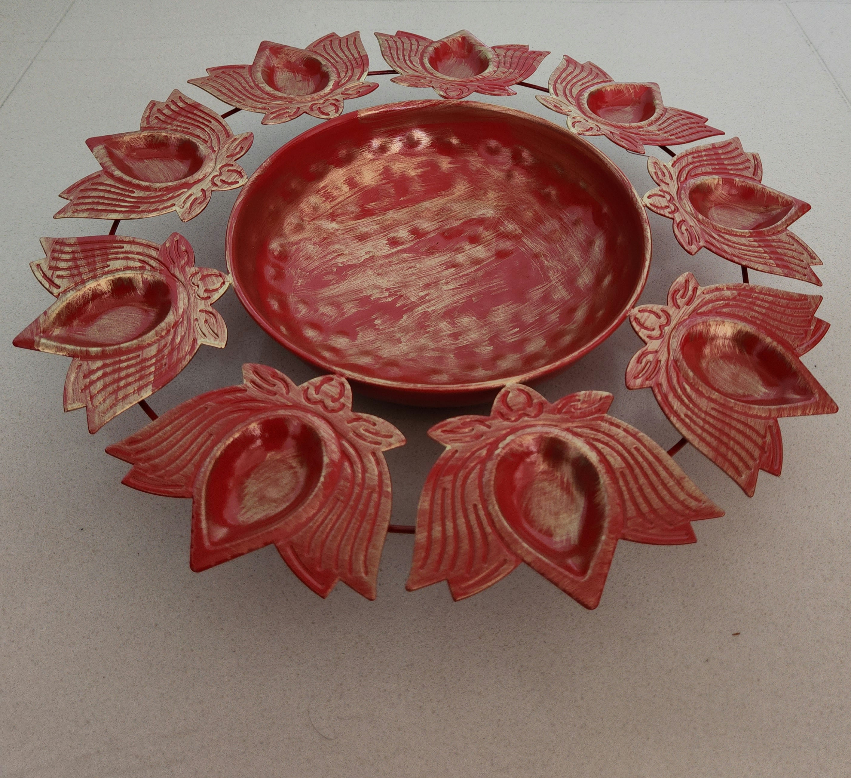 Red Golden Lotus Deep/ Diya Urli-Large