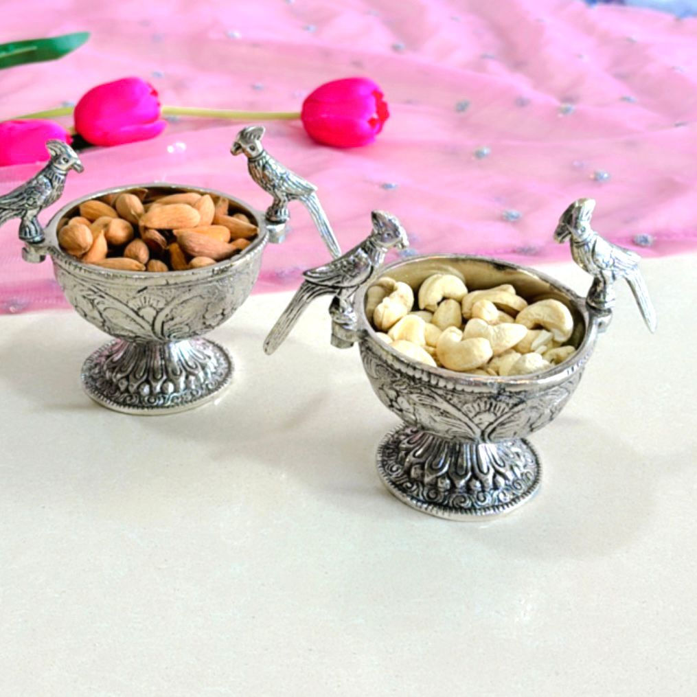 Decorative Snack Bowl | German Silver | Parrot Design