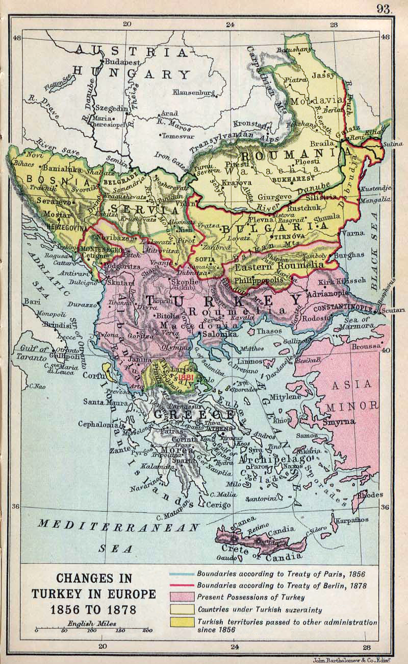 Borders in the Balkan peninsula after the Treaty of Berlin (1878).