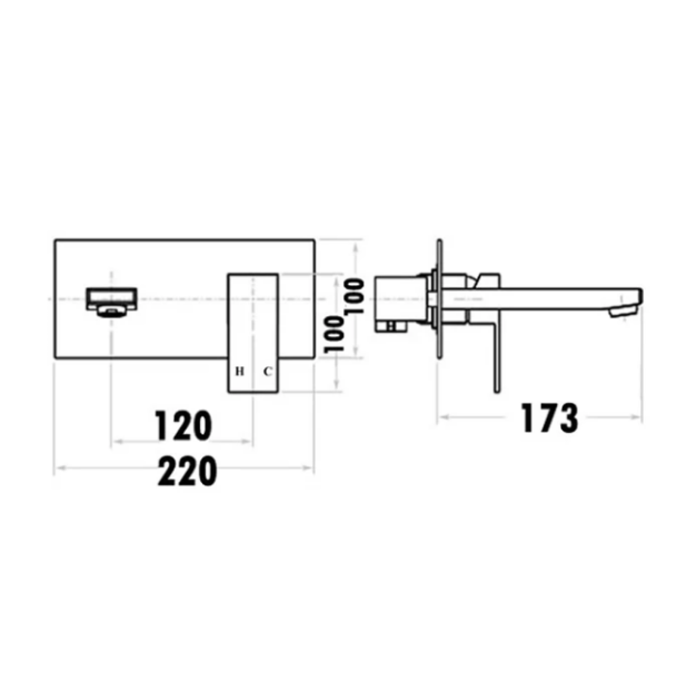 Thumbnail: Ikon Rosa Square Wall Mounted Bath Mixer with Spout - Black - PSS3003SB-B