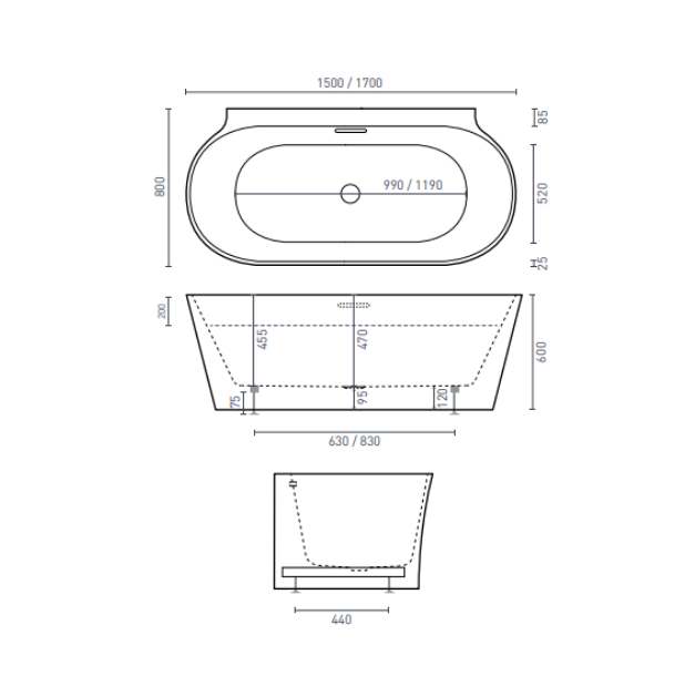 Thumbnail: Decina Auroa 1700 PTW Free Standing Bath - Matte White - AU1700MW