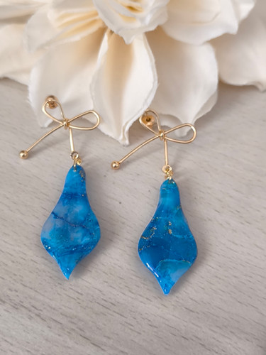 Boucles D'oreilles Femme Carol Dauplaise – Goutte Bleu-or, Neuves Avec étiquettes
