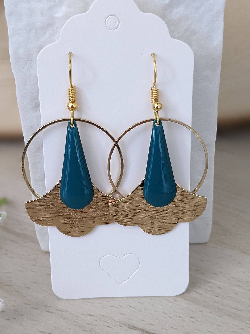 Miniature : boucles d'oreilles fait main bleu canard