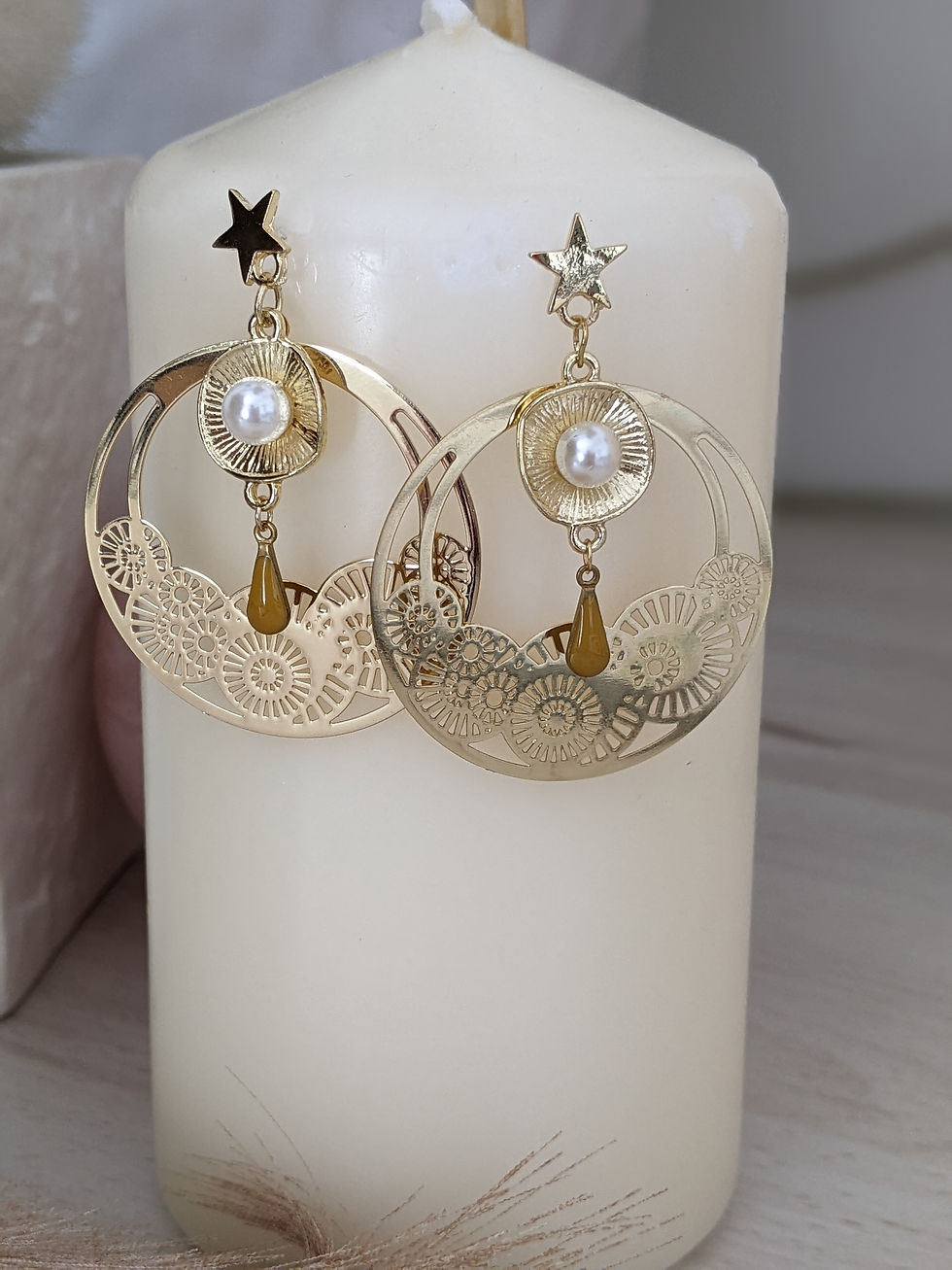 Miniature : Boucles d'oreilles doré et beige