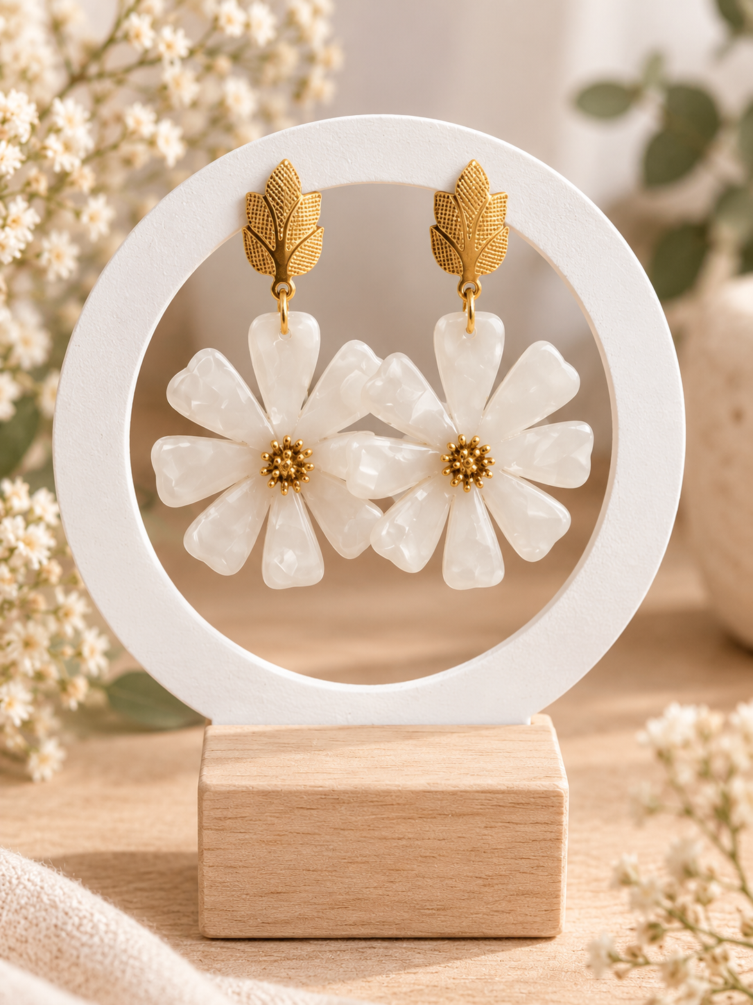 boucles d'oreilles florales blanches