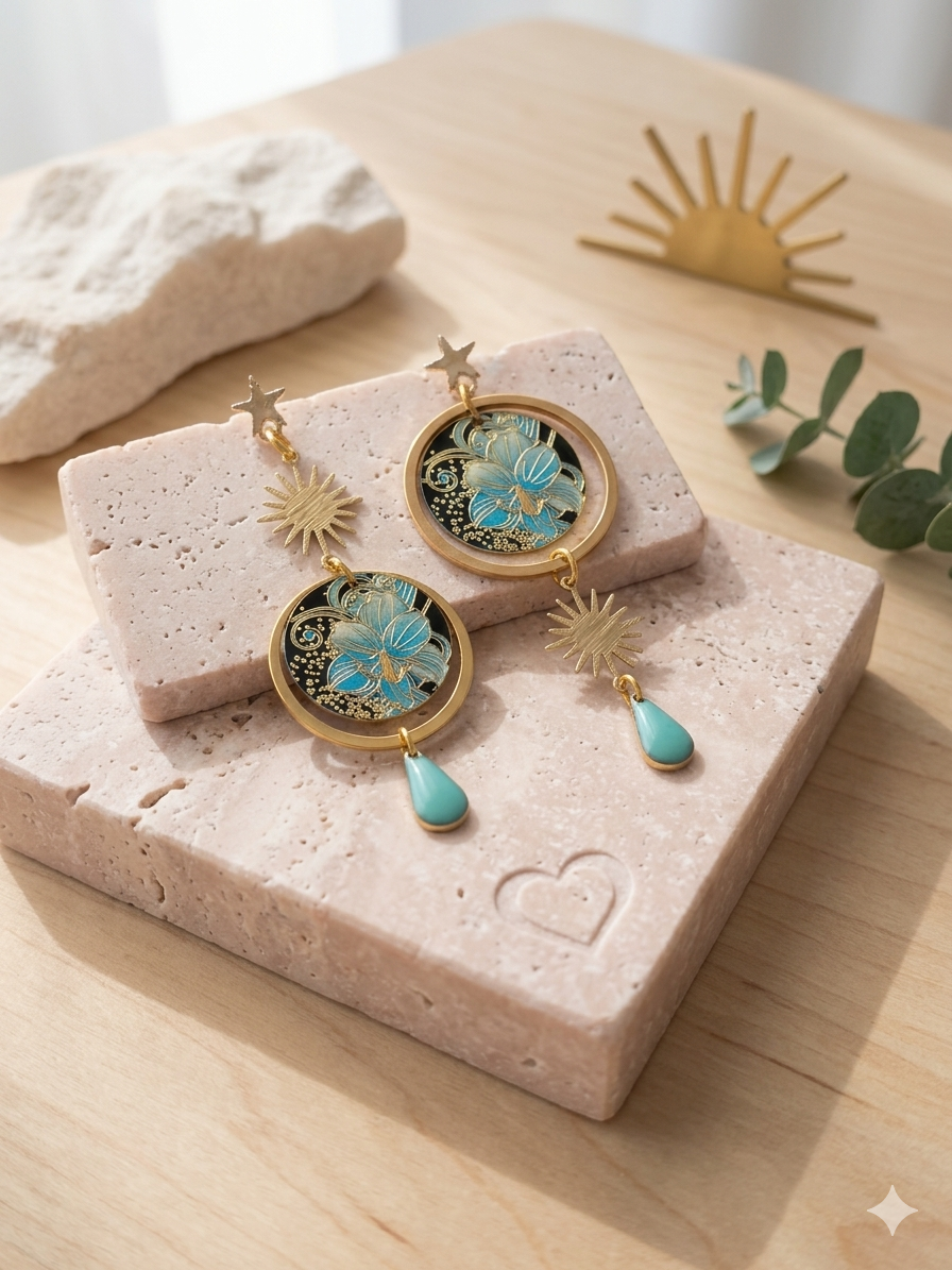 Miniature : Boucles d'oreilles asymétriques bleues