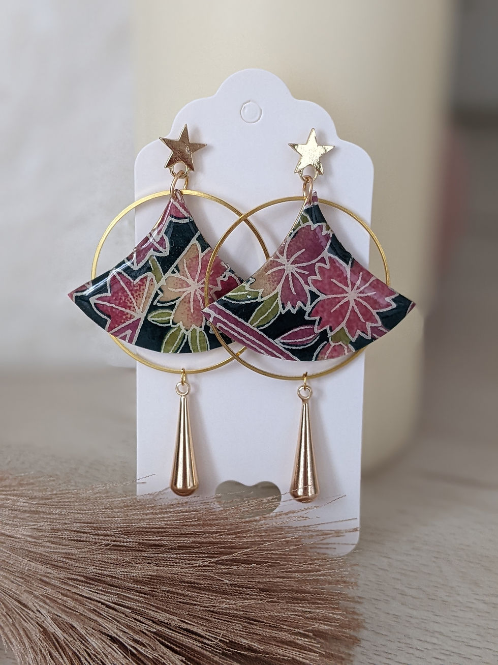 Miniature : Boucles d'oreilles fantaisie fleurs et papier washi