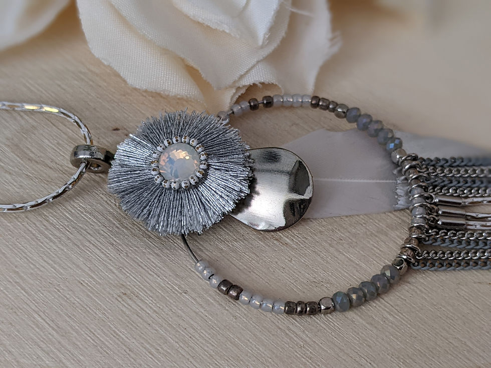 Miniature : Sautoir fantaisie gris et blanc