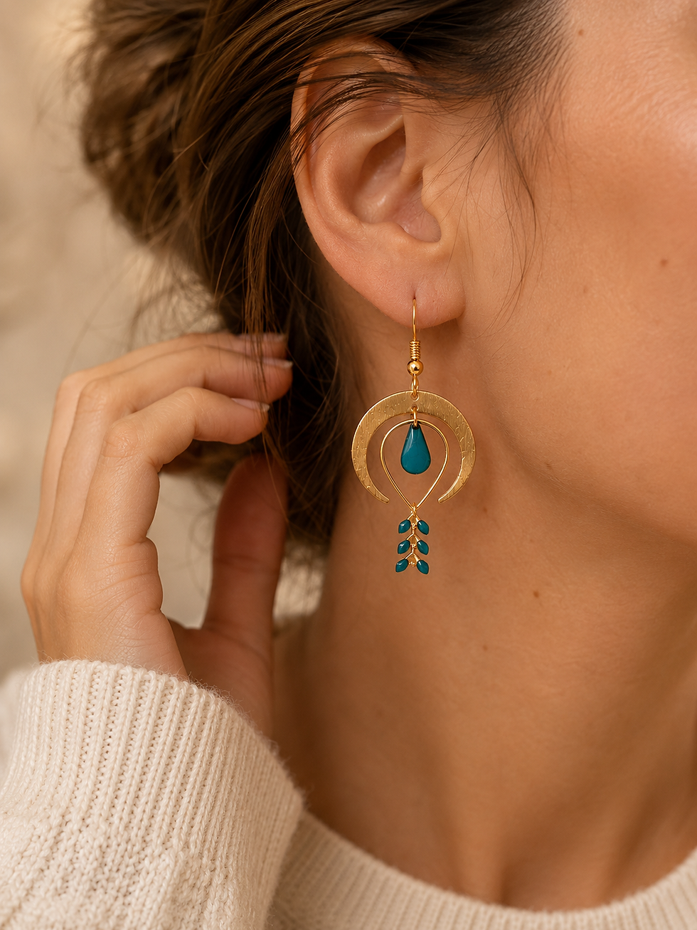 Miniature : boucles d'oreilles turquoise dorées