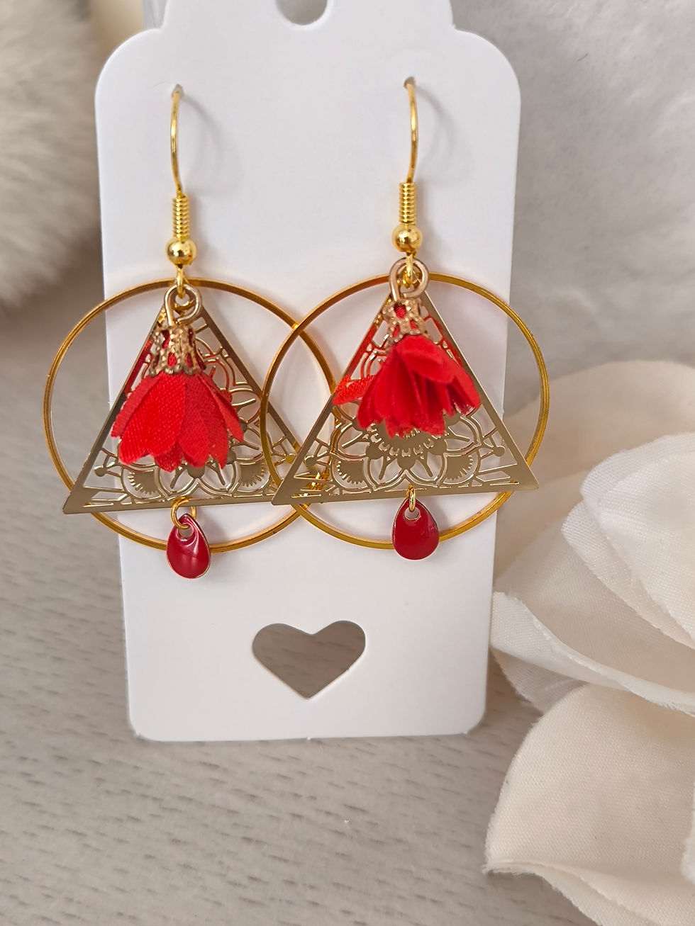 boucles d'oreilles fantaisie rouge