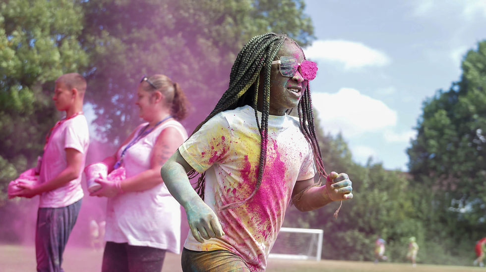 Student covered in powdered paint