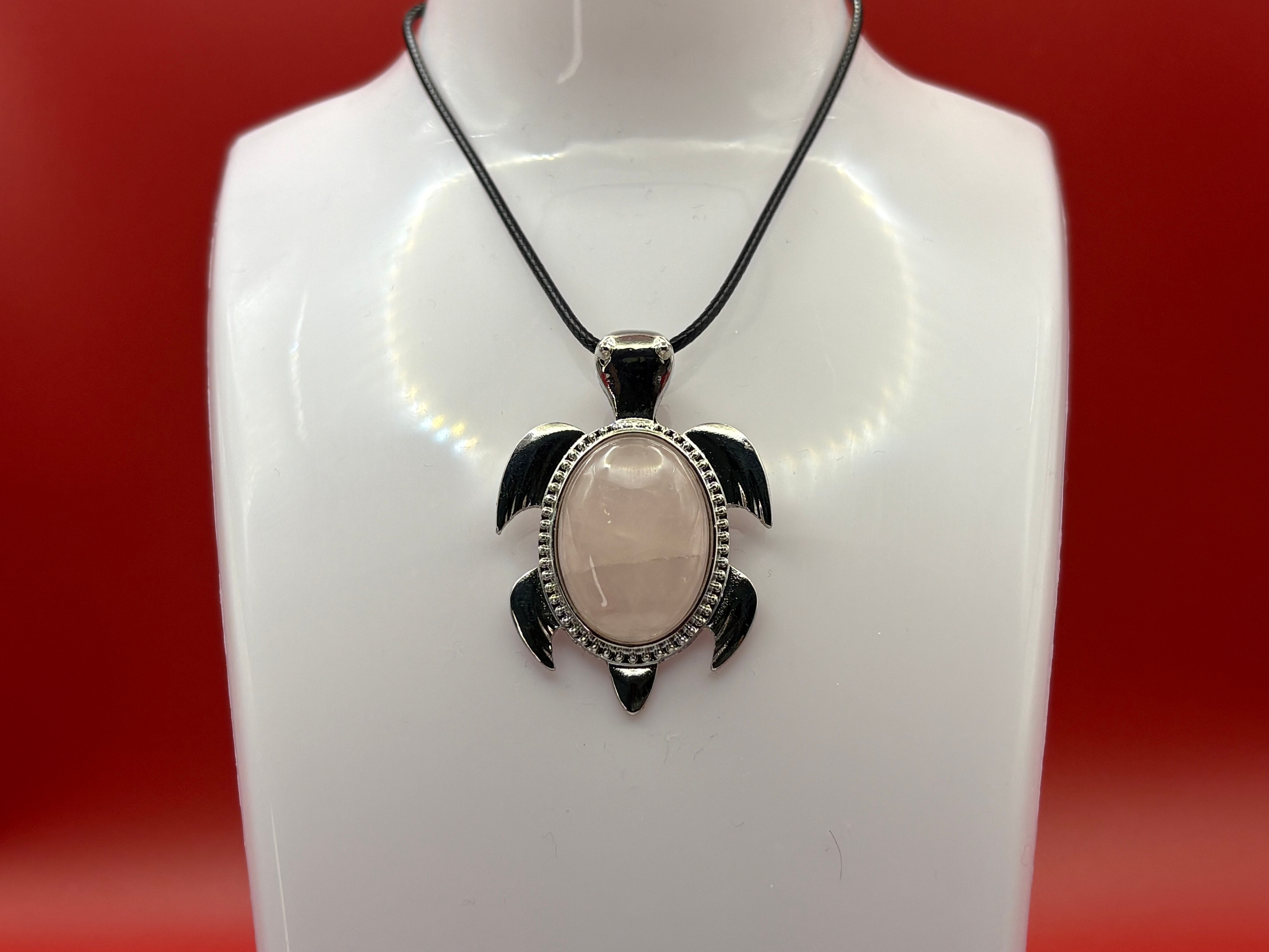 Blush Dawn Turtle Pendant Necklace with Faux Leather Cord