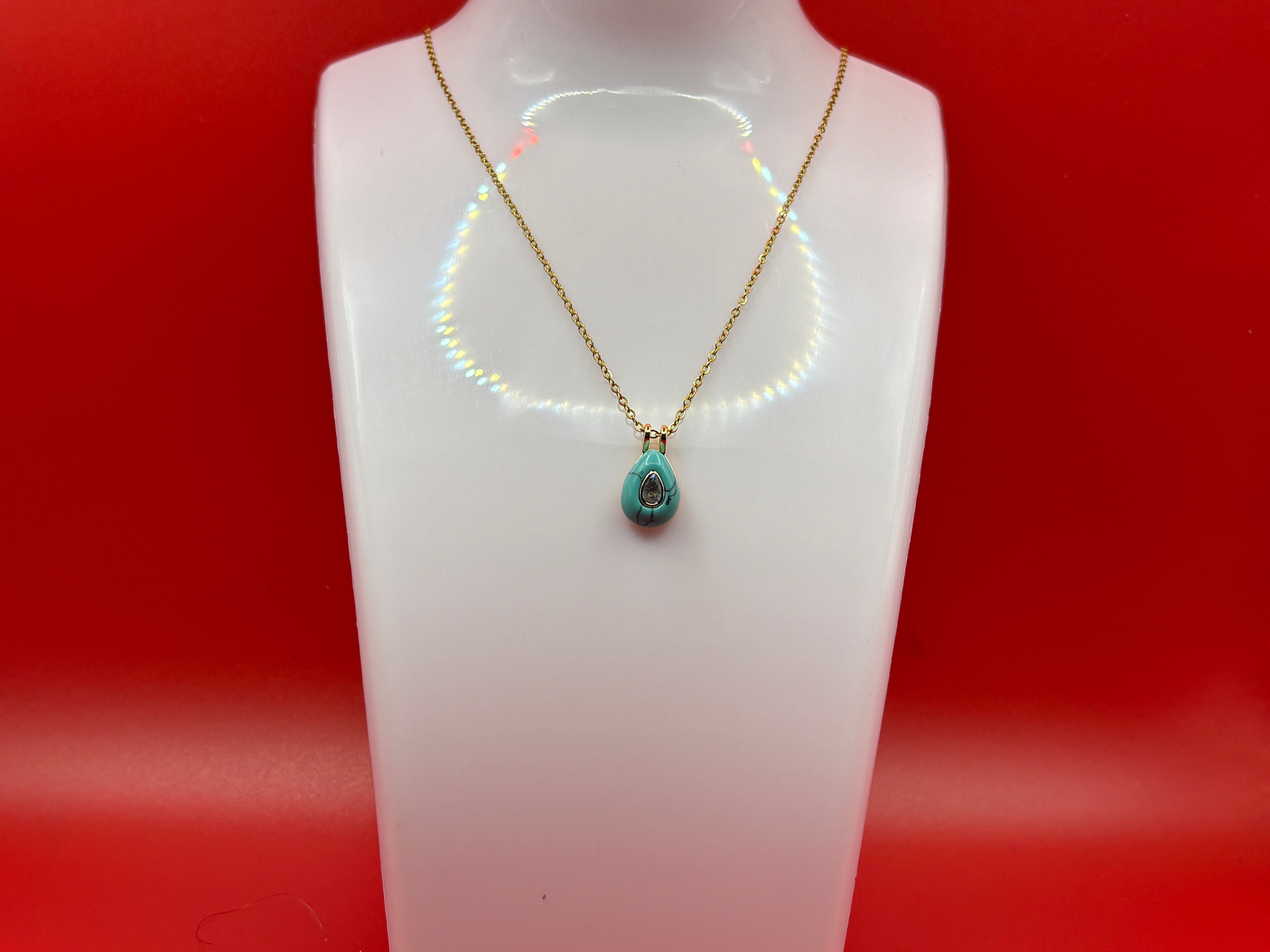 Turquoise Waterdrop Pendant Necklace with Chain