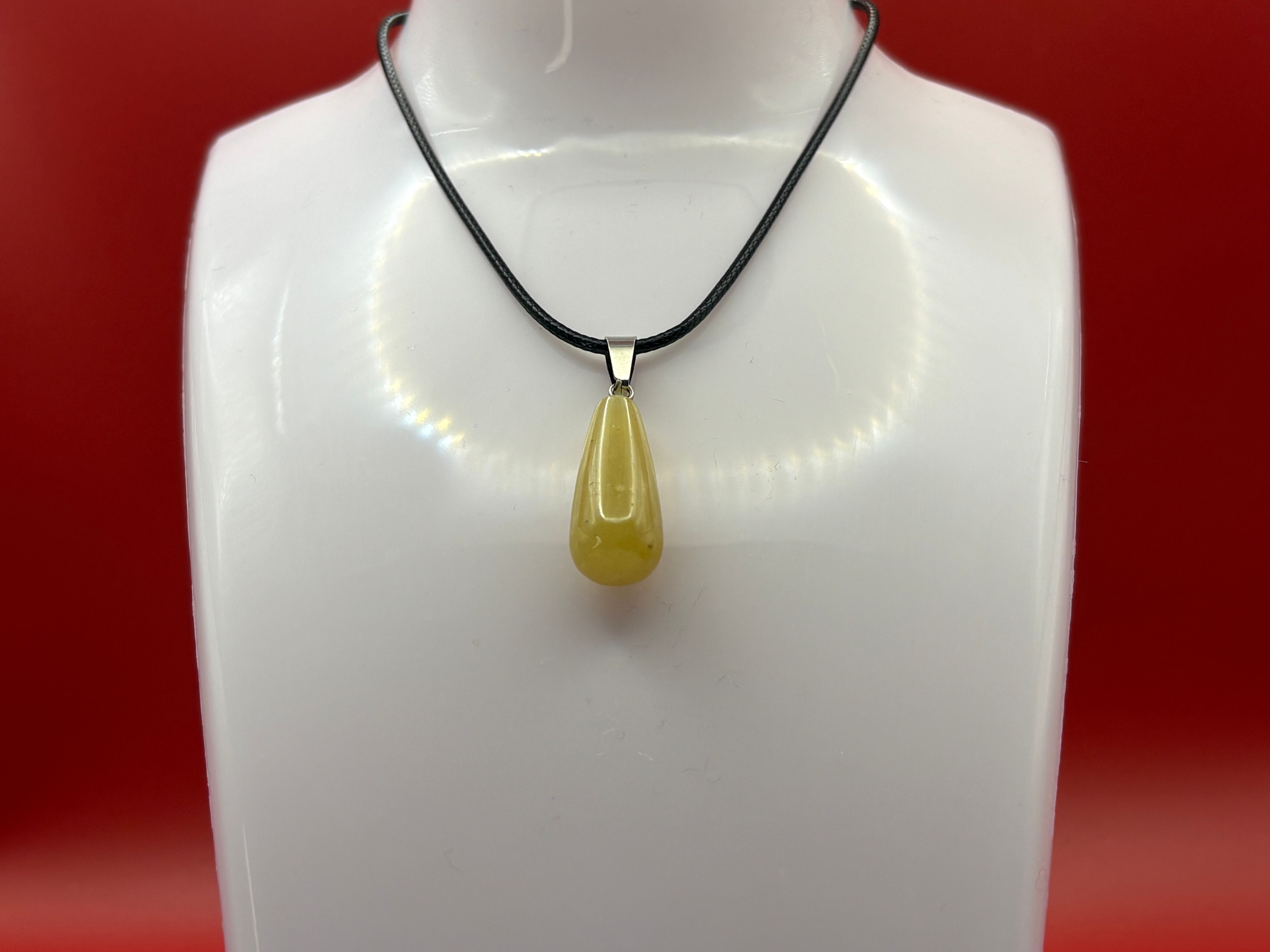 Caramel Ember Peardrop Pendant Necklace with Faux Leather Cord