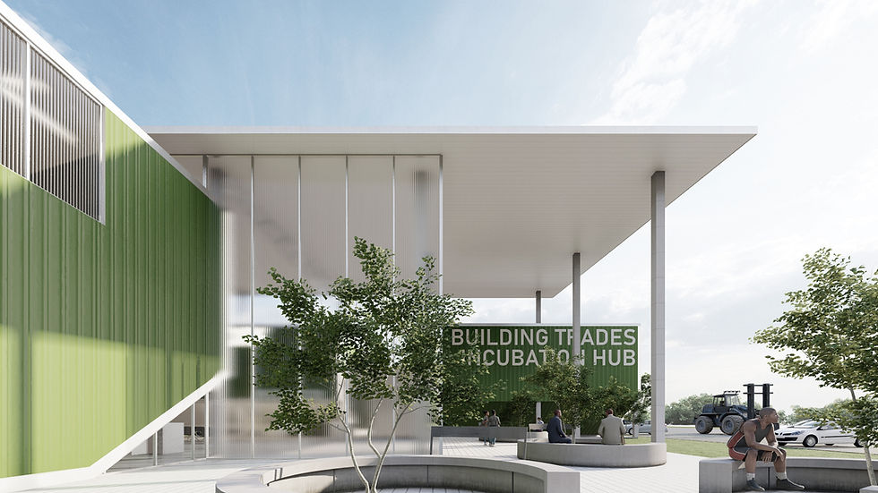 Exterior view of industrial-inspired architectural design