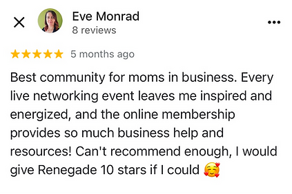Member review highlighting connection and support in Renegade Motherhood