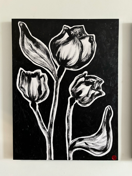 Minimalistic modern floral painting - contemporary painting Renee Jensen Studio