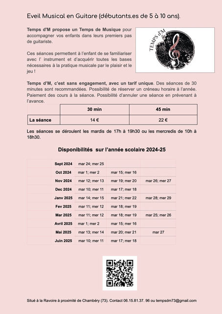 Tarifs et disponibilités pour l'année scolaire 2024-25
