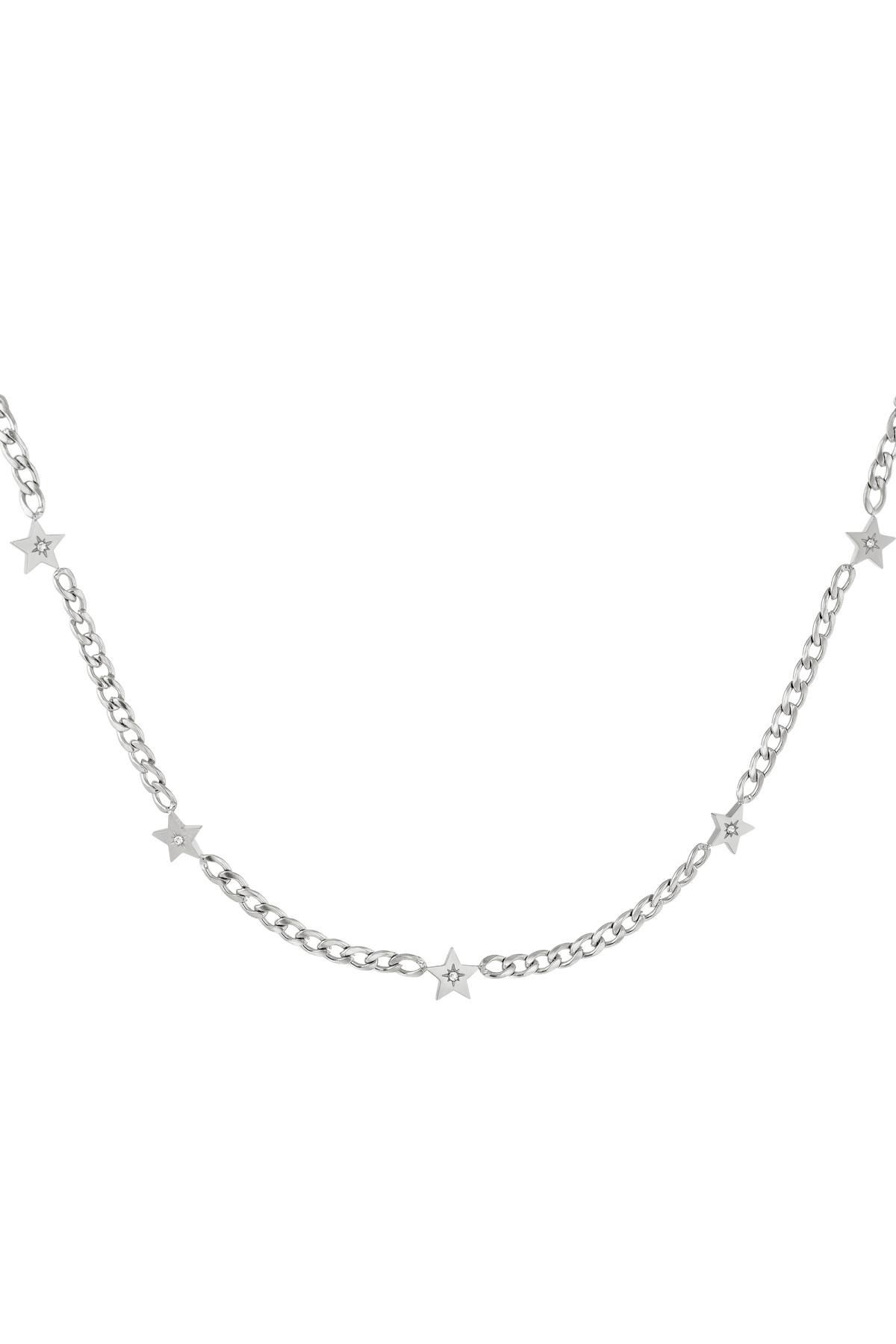 Stainless Steel Necklace with Shiny Stars Silver