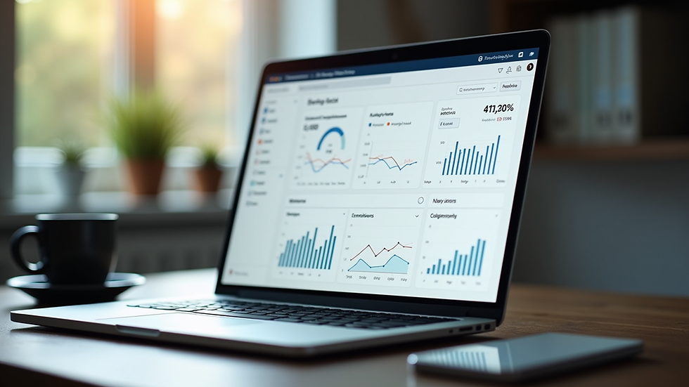 Eye-level view of a laptop screen showing SEO analytics dashboard
