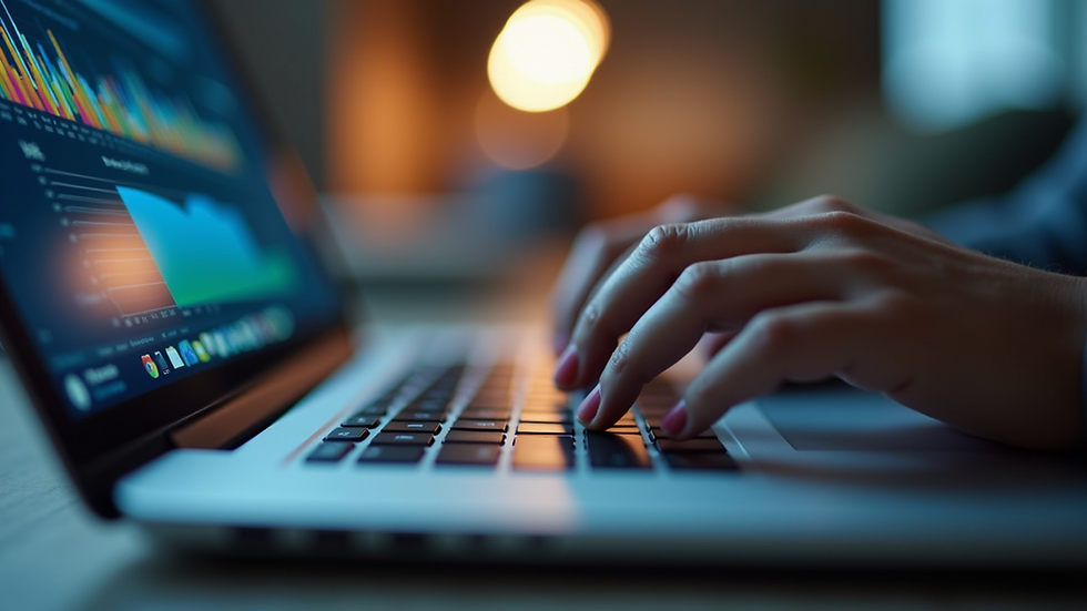 Close-up view of a person typing SEO keywords on a laptop keyboard