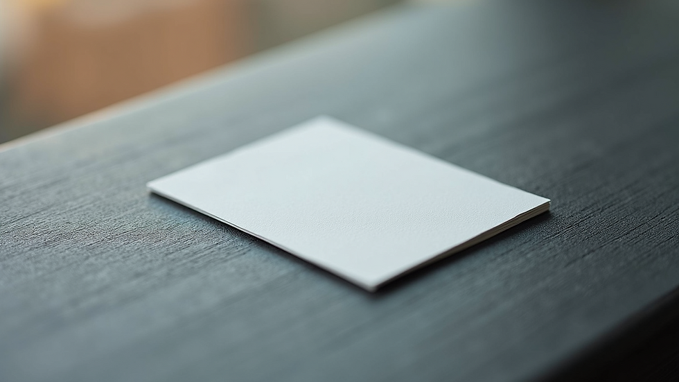 Close-up of a single business card resting on a textured surface