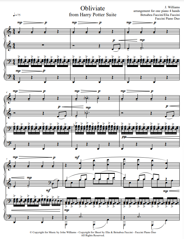 Miniatura: J. Williams - "Obliviate" from Harry Potter Suite (one piano 4 hands)