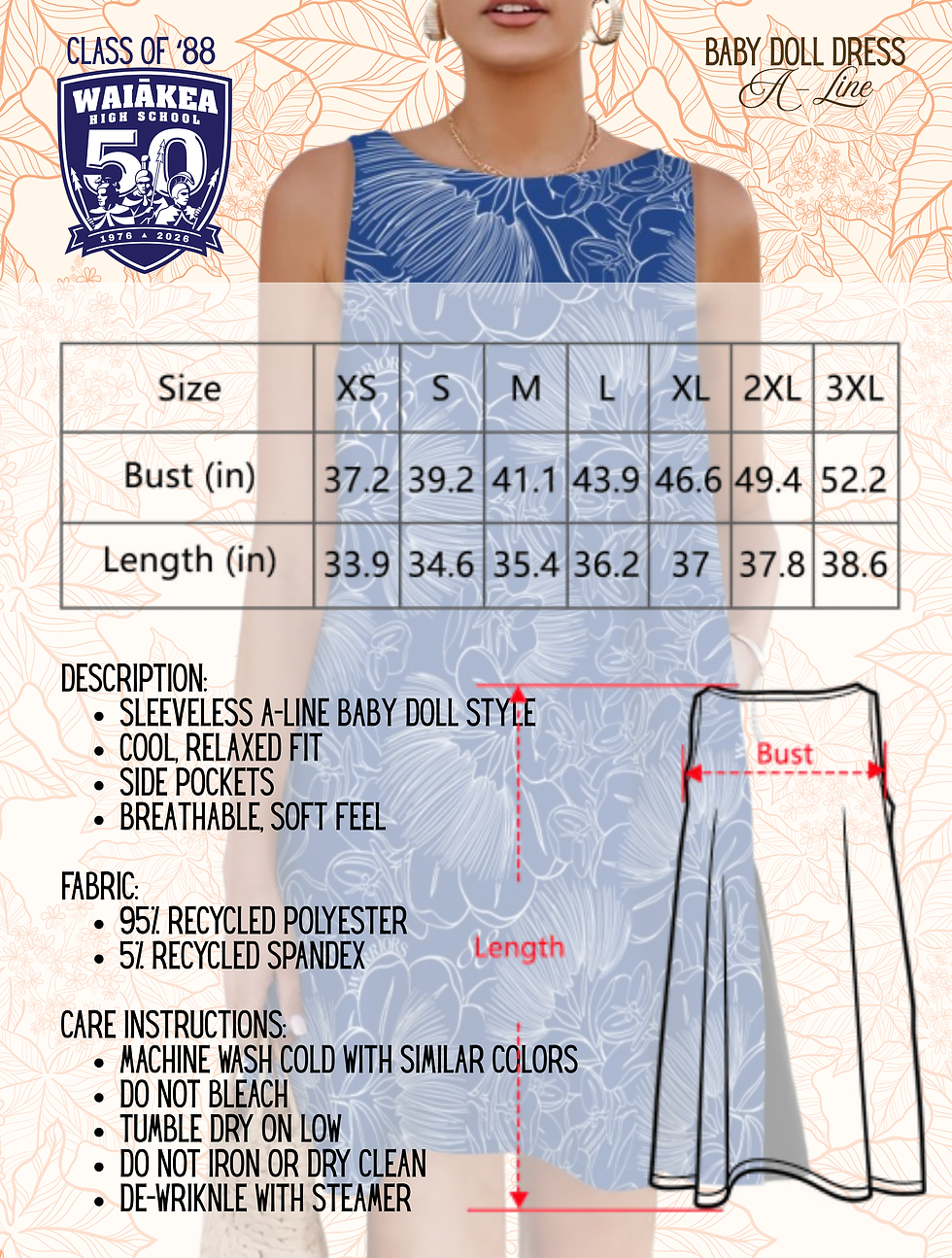 Thumbnail: WHS c/o ʻ88 Baby Doll Womenʻs Dress - Red Lehua