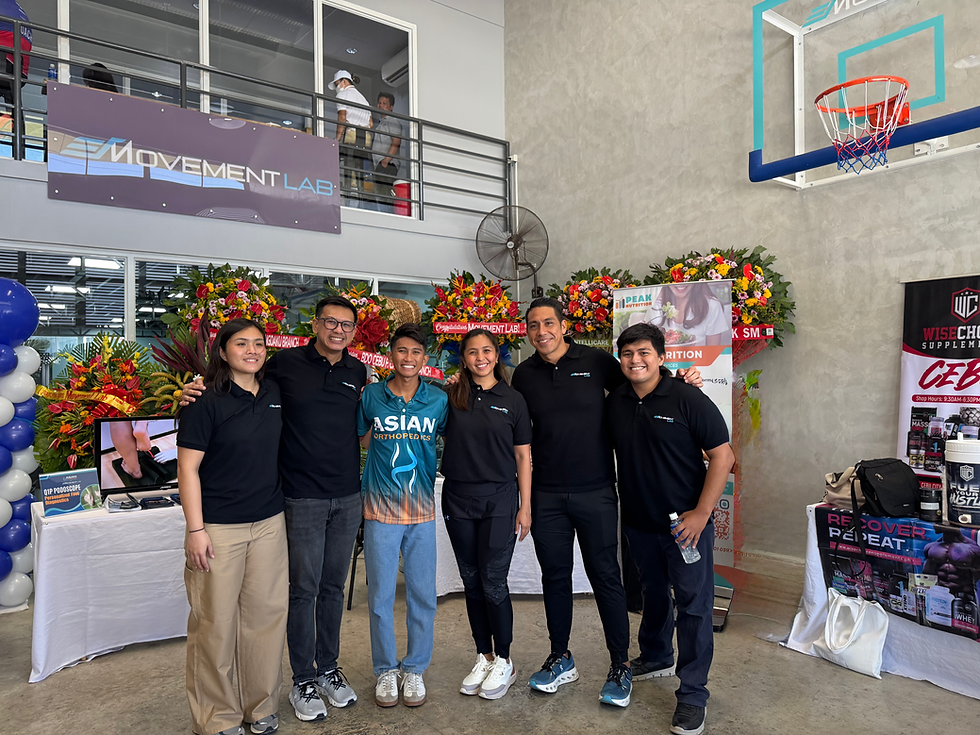 Asian Orthopedics & Movement Lab’ head doctors Dr. Pierre & Claire Mella, Dr. Ramon Najarro, with Head PT Eloisa Bacalso, AO’s manager Adrian Plania with National Athlete and AO’s very own Franklin Ferdie Yee