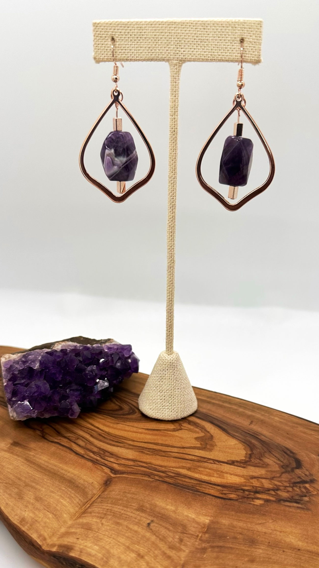 Rose Gold Amethyst Teardrop Earrings