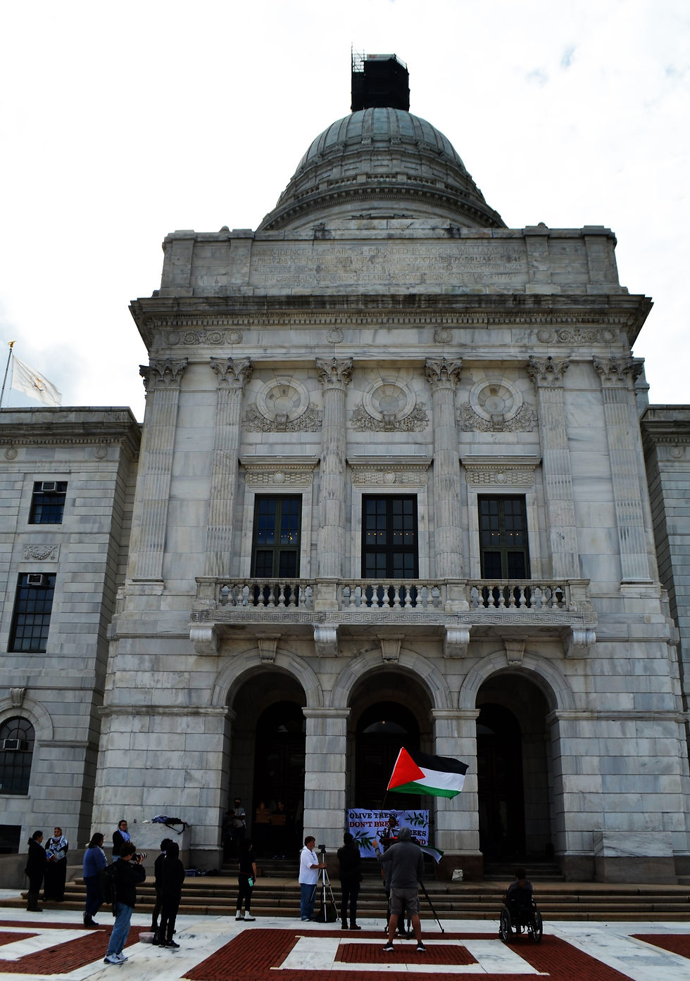 Press conference on the steps of the Rhode Island Statehouse on Oct. 1, 2024.