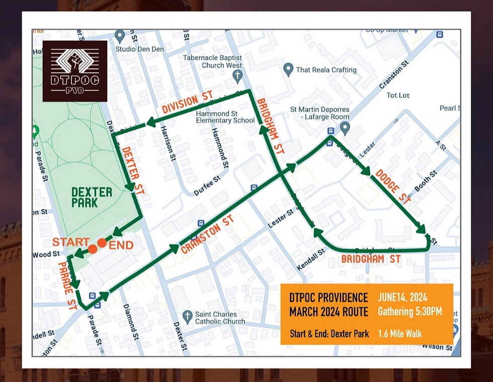 Route map for 5th annual Providence Dyke, Trans, and people of Color Pride march.