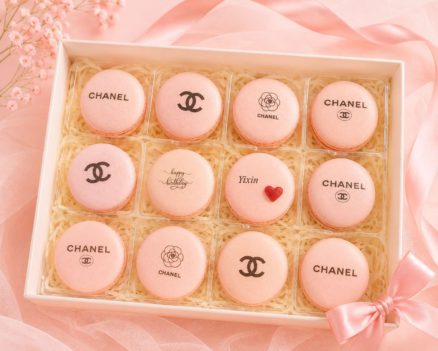 Happy birthday box of 12 edible printed macarons